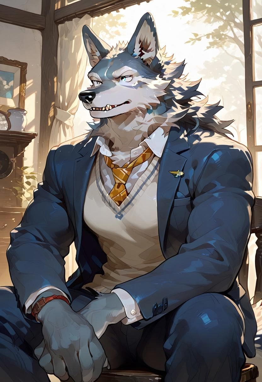 Luno - Furry Bara male sketch wolf [ Pony, Illustrious, NoobAI ]
