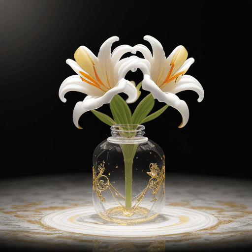 AI generated: a intricate detergent bottle in the shape of a lily flower made of white plastic , highly detailed, ...