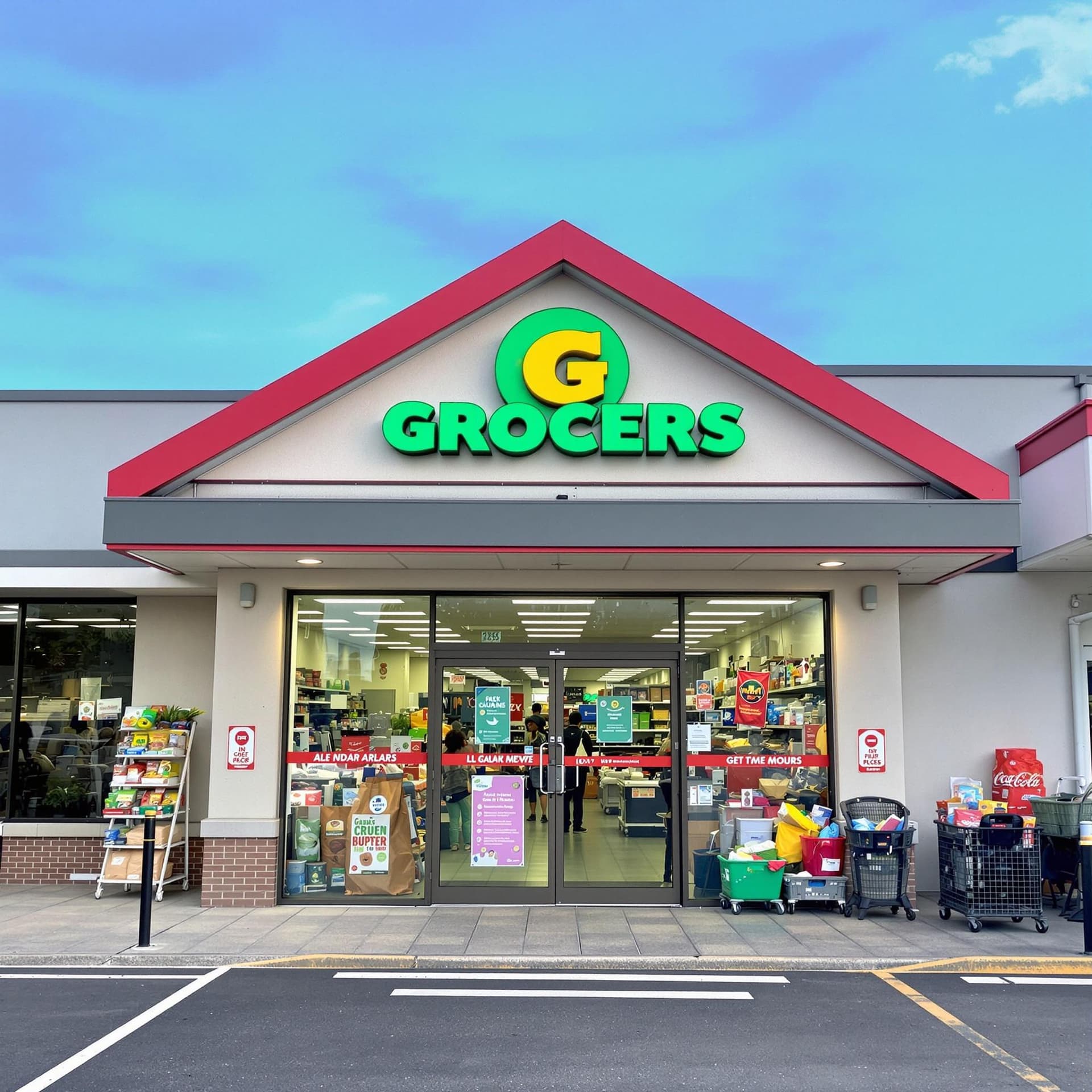 AI generated: The photo shows the entrance to a small grocery chain store.
No signs or store names



