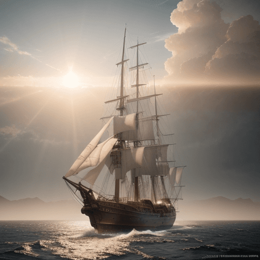 AI generated: Photo of a ultra realistic sailing ship, dramatic light, pale sunrise, cinematic lighting, battered,...