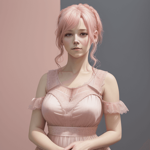 AI generated: A woman wearing pink hair in a pink lace dress, in the style of hyperrealism and photorealism, UHD i...