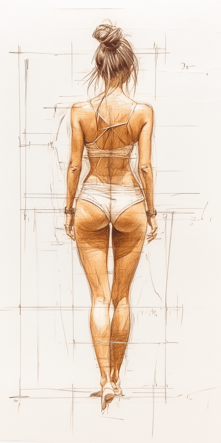 AI generated: Rough charcoal sketch on old paper, beautiful female figure, seductive pose, clean line art --chaos ...