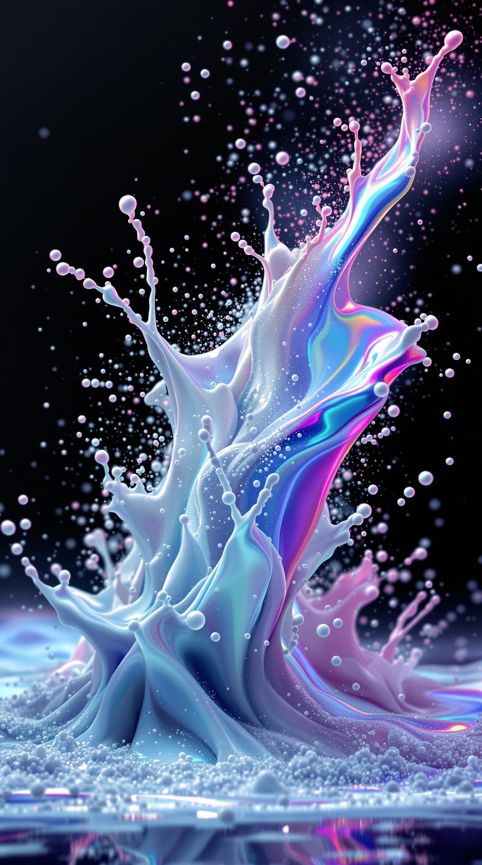 AI generated: holographic milky fluid splashes from right to left with powder hq abstract background fine art, pow...