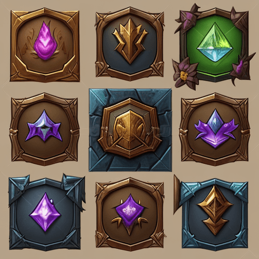 AI generated: video games icons, 2d icons, rpg skills icons, world of warcraft items icons, league of legends item...