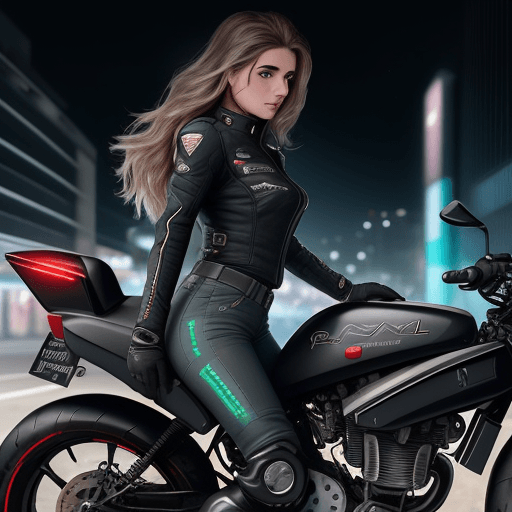 AI generated: captura a una mujer deslumbrante a lomos de una motocicleta de carreras futurista, con su elegante c...
