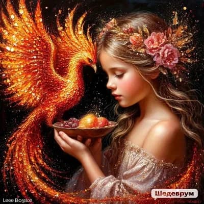 AI generated video: phoenix heals girl
uxury
batik
rendering
pointillism
light grunge
glitter,
Lee Bogle 