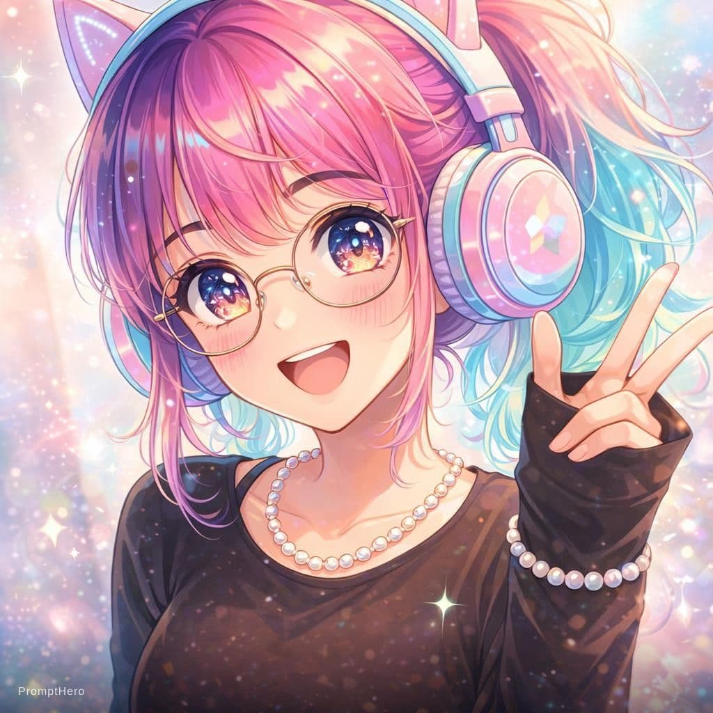 AI generated: This prompt creates a vivid anime-style portrait of a cheerful girl with colored hair, expressive ey...