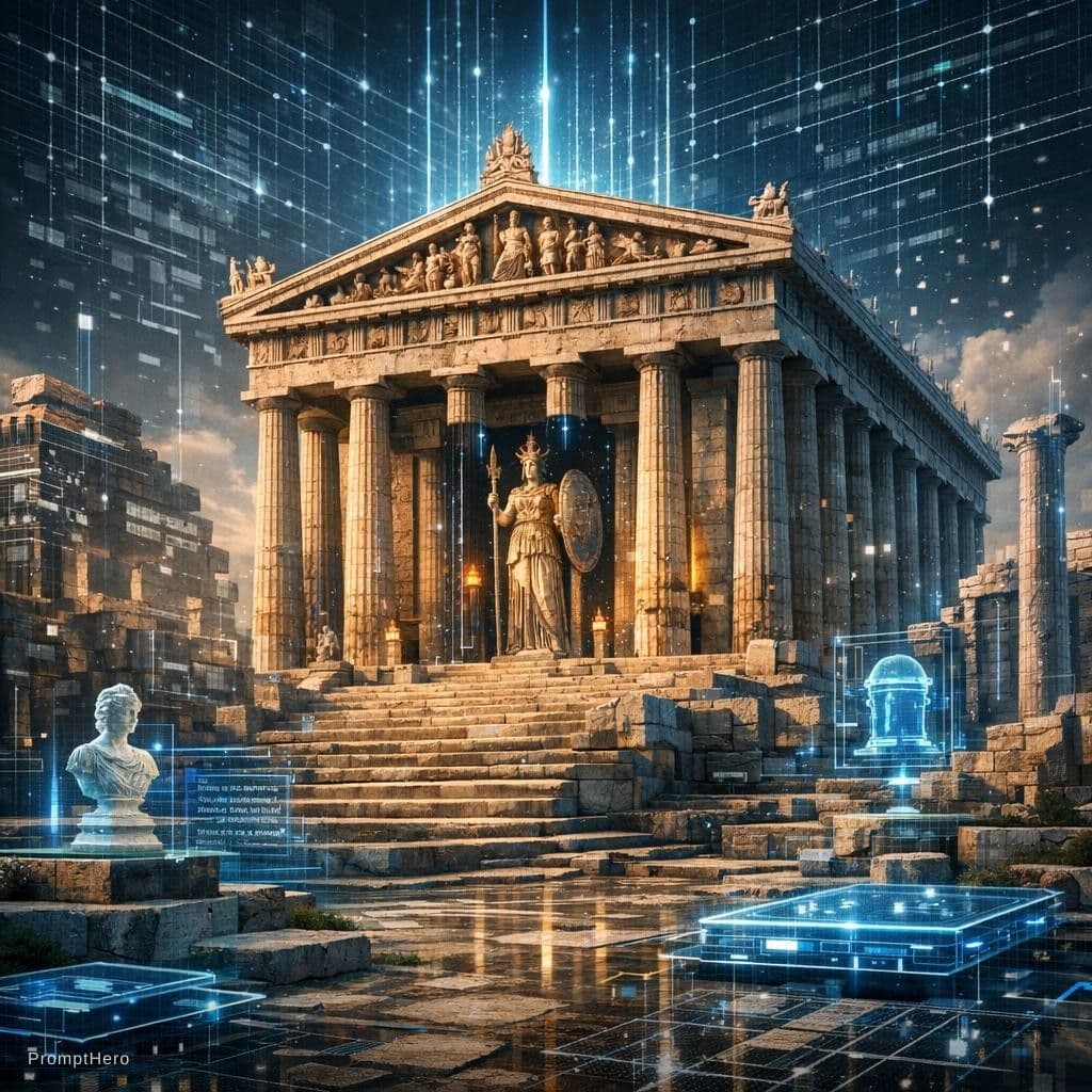 AI generated:  Antik bir tapınağın dijital versiyonu gorsel olustur