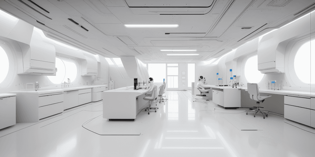 AI generated: white laboratory, high-tech laboratory, futuristic design style, (sci-fi:1.5), with minimalist desig...