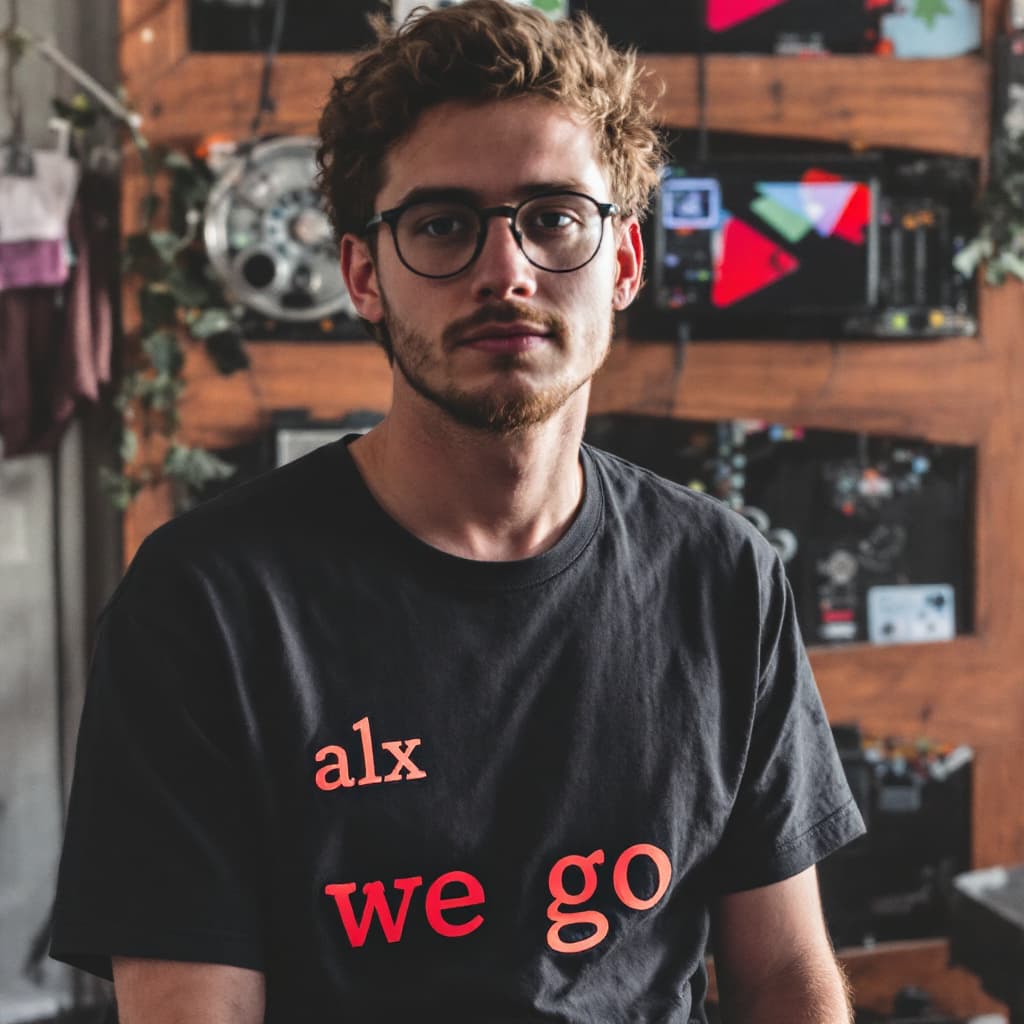 AI generated: picture of me wearing a tshirt written alx we go