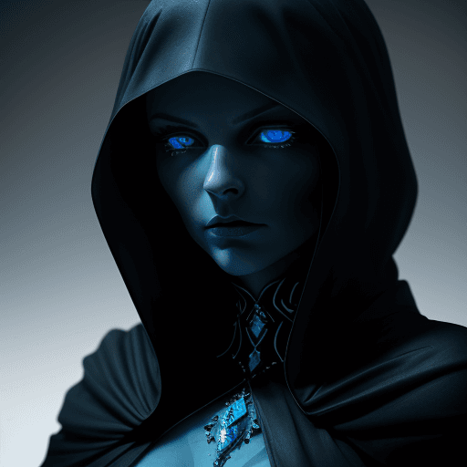 AI generated: (8k, RAW photo, highest quality), hyperrealistic, a mysterious lady with piercing glacier blue eyes,...