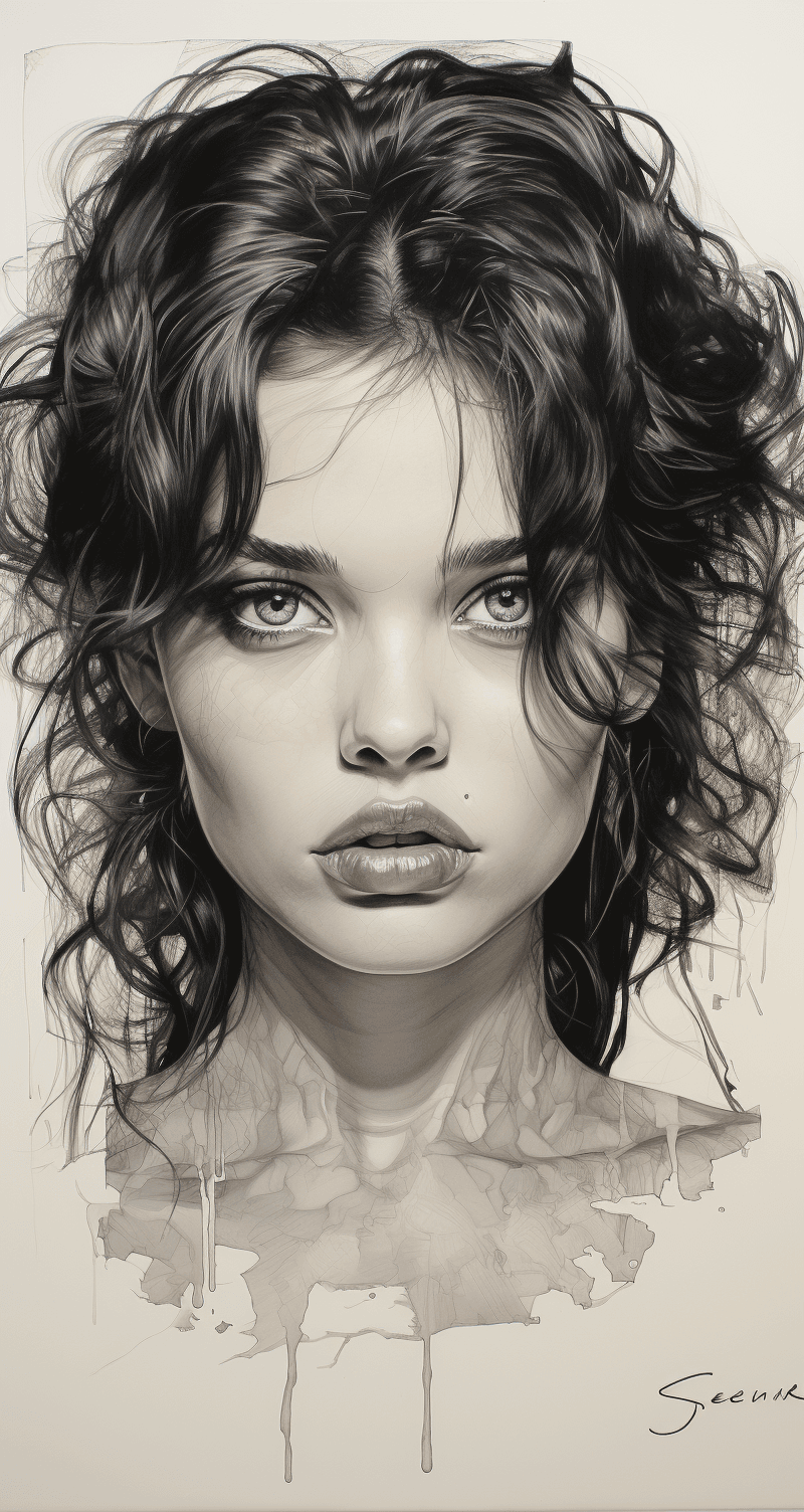 AI generated: pencil sketch in the style of beautiful women, close-up intensity, gray and bronze, rangercore, inte...