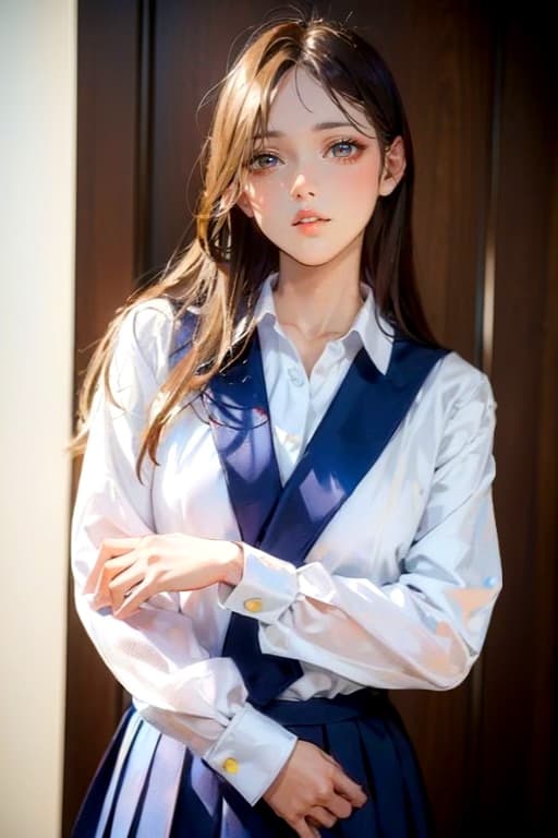 AI generated: Photo of cute South Korean girl (beautiful:1.1) (student lady:1.1) college student,  (school uniform...