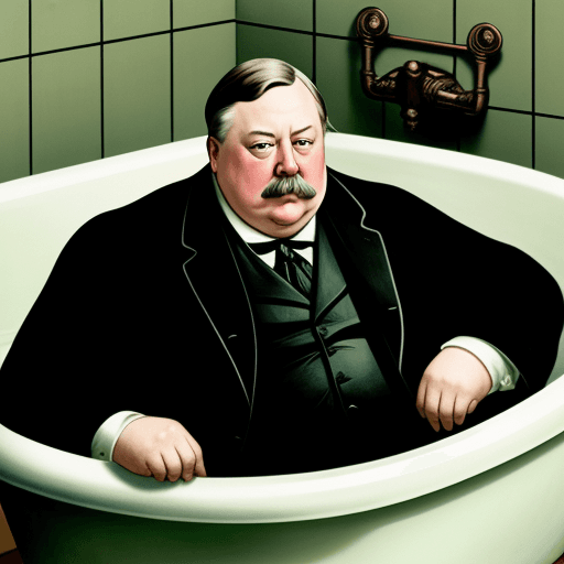 AI generated: President William Howard Taft, getting stuck in a bathtub