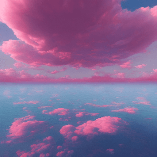 AI generated: Pink and red hearts in the clouds over water, in the style of surrealism , pink and sky-blue, i can'...