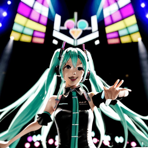 AI generated: Draw Hatsune Miku performing a concert in Lima, Peru, with an anime style. Miku, the virtual pop sta...