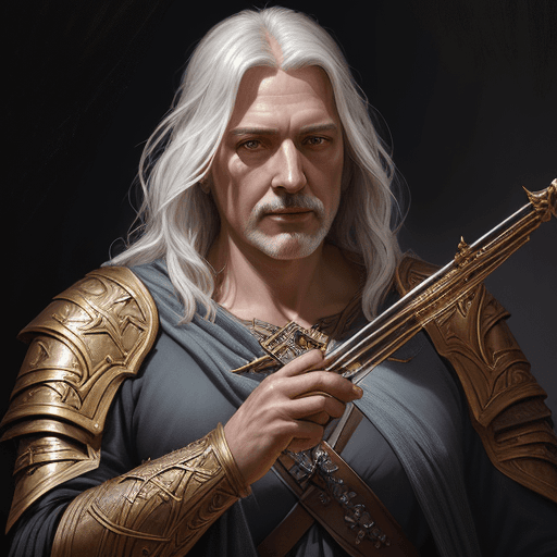 AI generated: dnd character portrait of a middle aged male aasimar bard with azata ancestry, fantasy concept art, ...