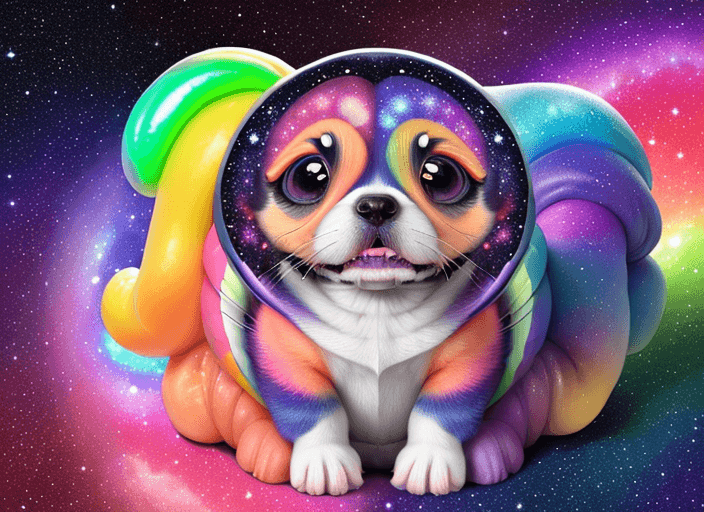 AI generated: communal galaxy of realistic pascal colorful roll up sour sweet mascot. It has two puppy eyes and a ...