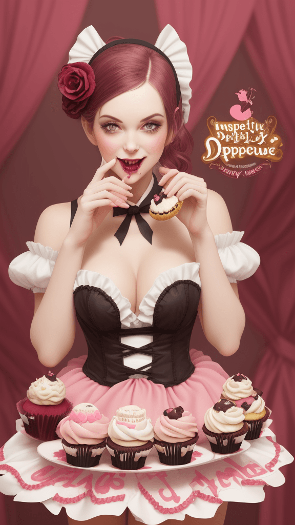 AI generated: "Maid's Delight Cupcakes: Indulge in these tantalizing cupcakes inspired by the mischievous Maid. Ea...