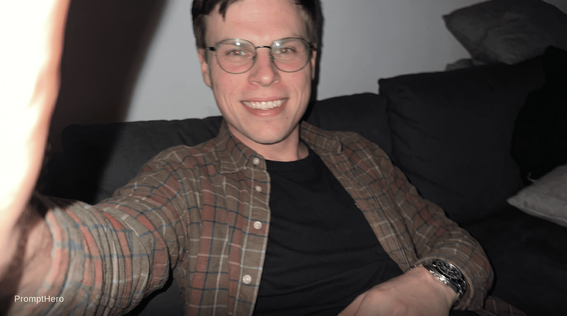 AI generated: Using the uploaded reference photo, create a standard iPhone selfie with flash. There's no clear sub...