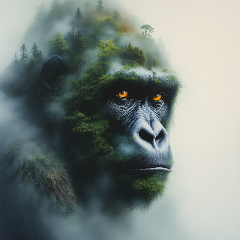 AI generated: Create a breathtaking and evocative double-exposure oil painting that beautifully captures the profo...