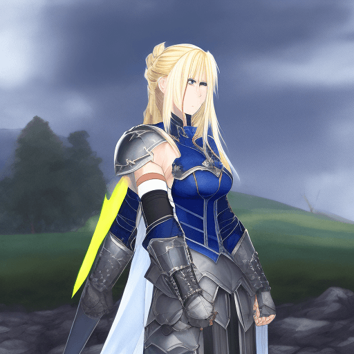 AI generated: Saber, "Artoria Pendragon", "Arturia Pendragon",  "heart-shaped face", blonde hair, green eyes, brai...