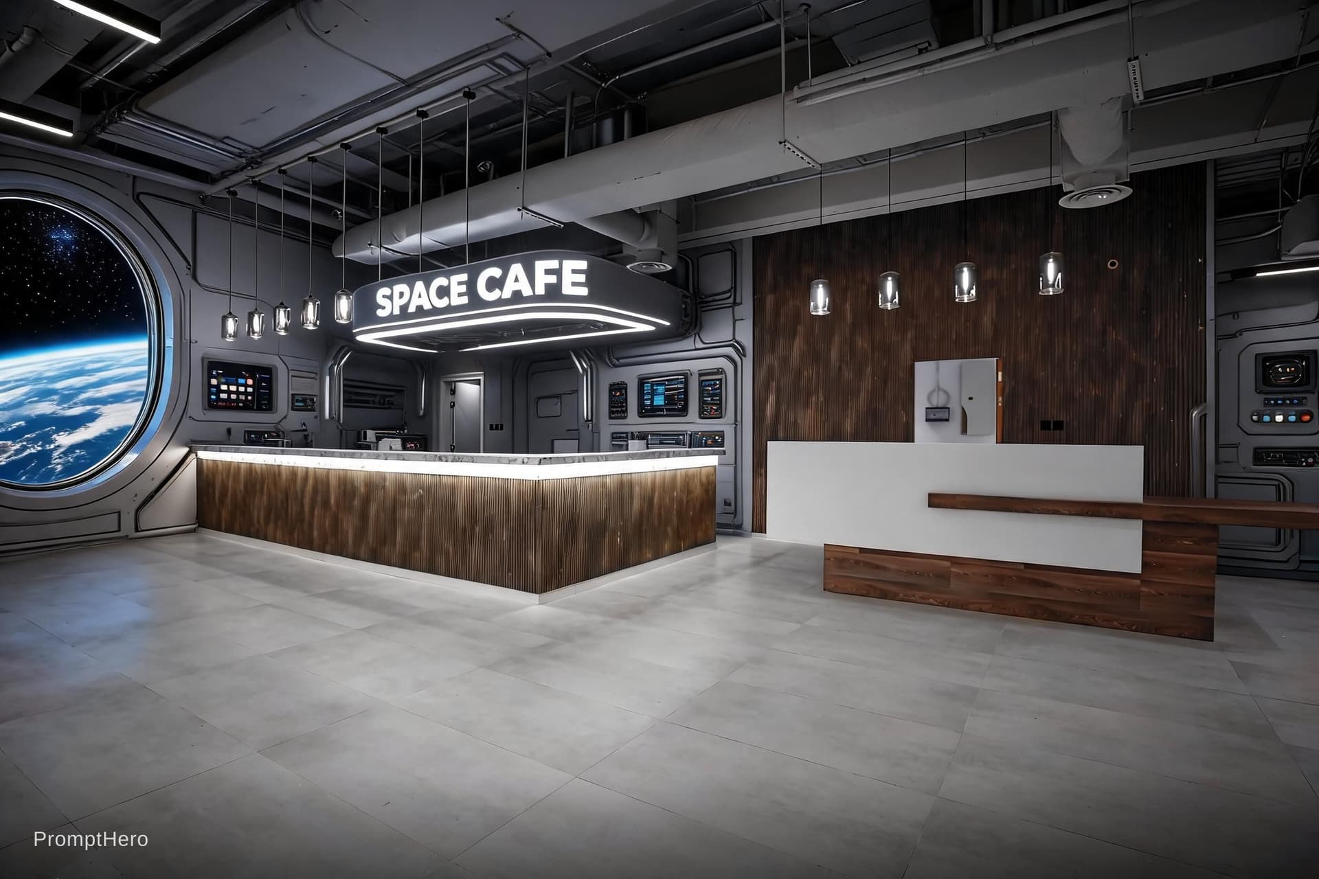 AI generated: Coffee Shop in Space
