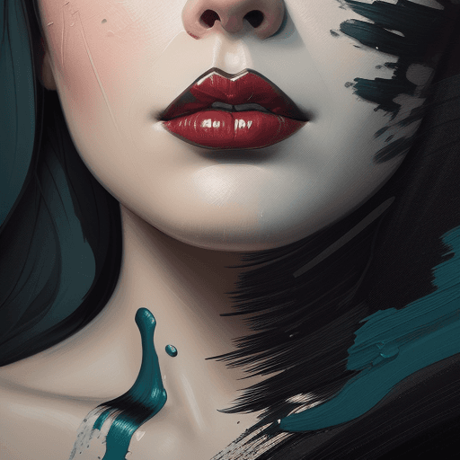 AI generated: Close up portrait, impasto technique, low angle, detailed eyes, detailed lips, gray teal and black a...