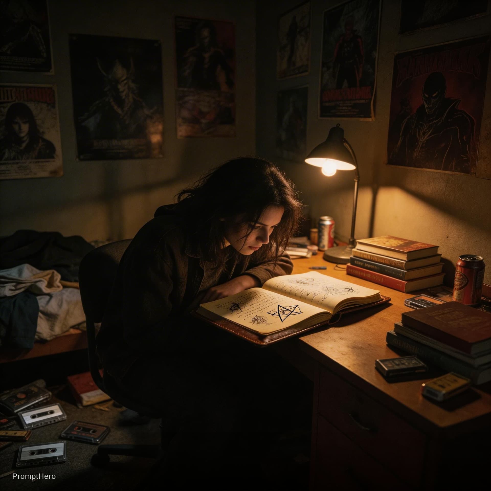 AI generated: Cinematic true crime documentary style. A dimly lit teenager's bedroom in the early 1990s. A young w...