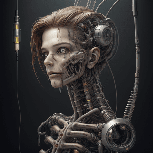 AI generated: Extremely high resolution masterpiece of a portrait of a beautiful cyborg with anatomical, mechanica...