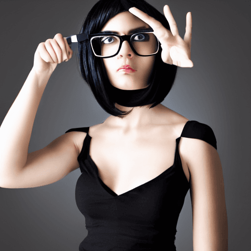 AI generated: Portrait of full body hot young lady, black hair, fringe, using glasses, white skin, big black eyes,...