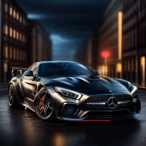 AI generated: A realistic illustration of a Black Mercedes Benz, noon time and Rainy weather, ultra detailed, HDR,...