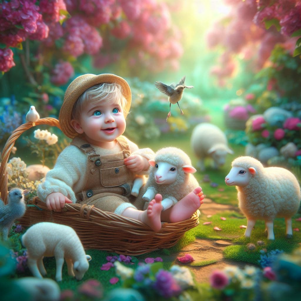 AI generated: A photograph of an extremely realistic and incredibly cute baby playing with an extremely adorable s...