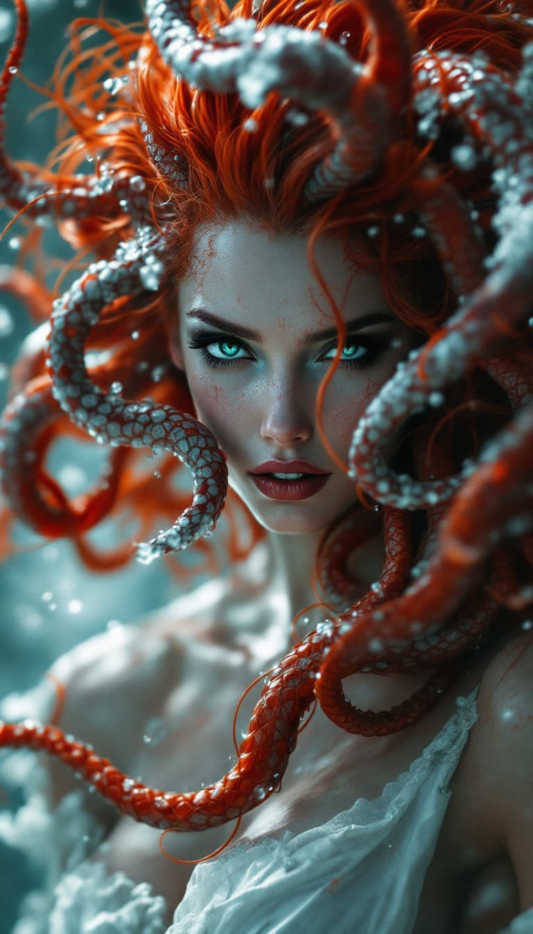 AI generated: Transform to extreme vivid fantasy realism style art, ultra-detailed masterpiece, depiction of Medus...