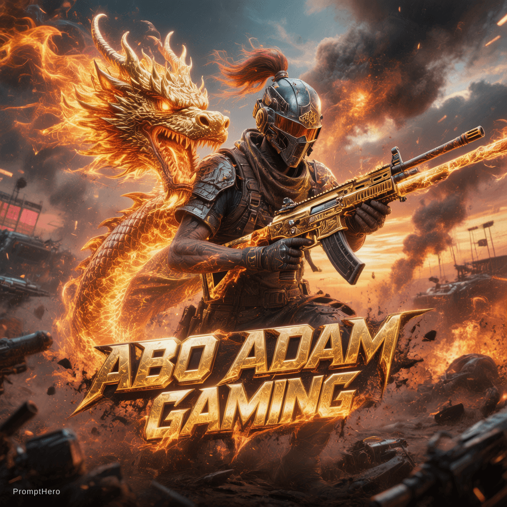 AI generated: ultra detailed esports banner, PUBG style warrior holding a mythical golden dragon M416 engulfed in ...