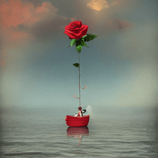 AI generated: A rose in a boat, floating to heaven