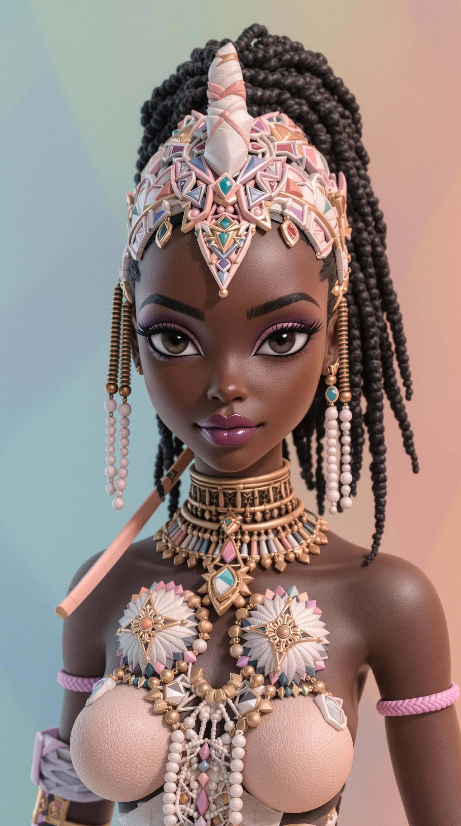 AI generated: beautiful fit and slim dark skinned African ebony warrior princess Horizon Forbidden West protagonis...