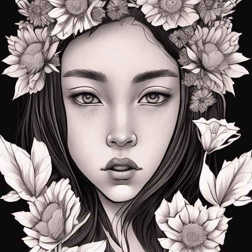 AI generated: drawing an artistic digital image of a girl that has flowers in the crown, in the style of frank cho...