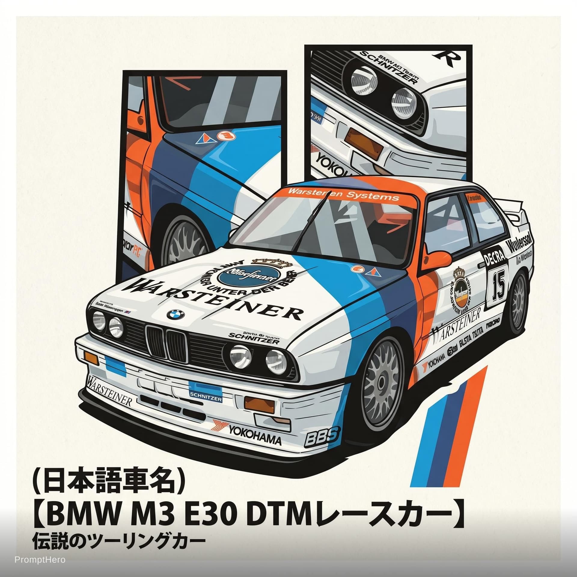 AI generated: Left side japnese name of car bottom left detail of car and printable poster
