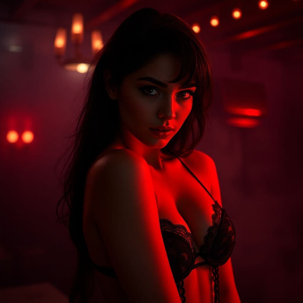 AI generated: RAW photo, low key, cinematic composition, Moulin Rouge, cabaret style, burlesque, photograph of a g...