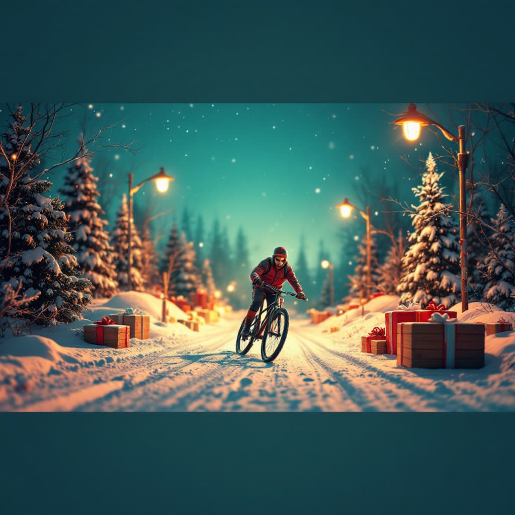 AI generated: create a holiday banner for an email header that is for Triangle Bikeworks. The banner has to be 725...