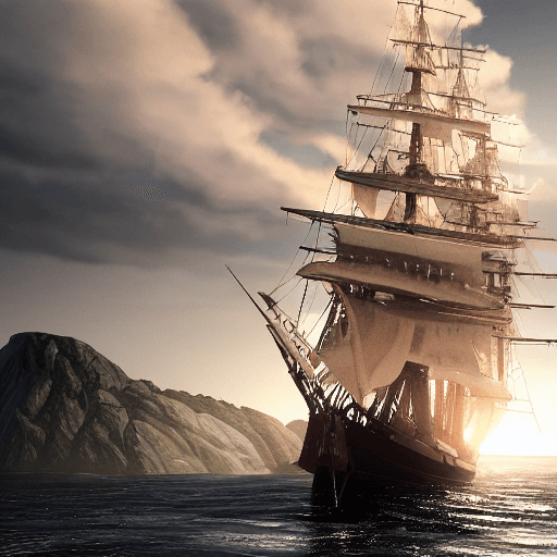 AI generated: photo of a ultra realistic sailing ship, dramatic light, pale sunrise, cinematic lighting, battered,...