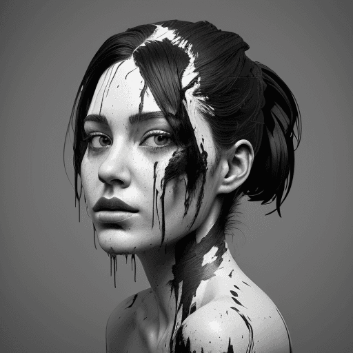 AI generated: a black and white painting of woman's face, in the style of messy, zbrush, i can't believe how beaut...