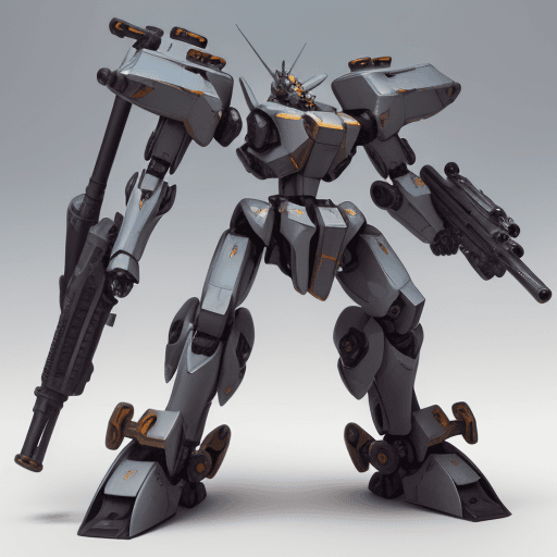 AI generated: mecha with sturdy, practical and compact core, big arms and legs,big rifle gun on it's back and a la...