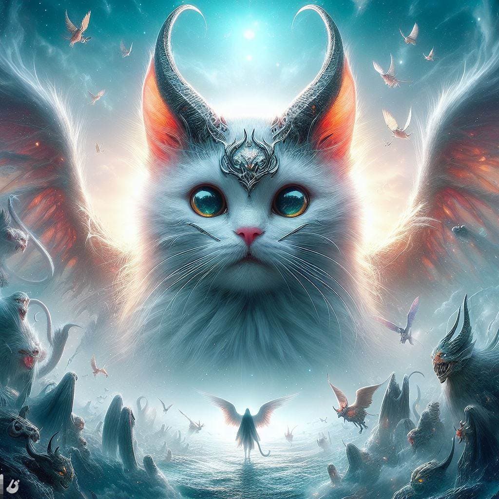 AI generated: An amazing cat-like creature, incredibly cute appearance with a hellishly evil soul, in the style of...