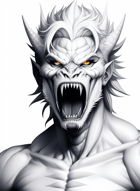 AI generated: dragon, man, white background, on the side, one thin line, (((lineart))), ((simpl)), low detail, whi...