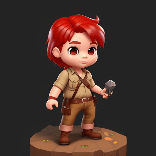 AI generated: Indiana jones with red hair，full body, isometric,3d, cute, Little adorable chibi graphics, disney pi...