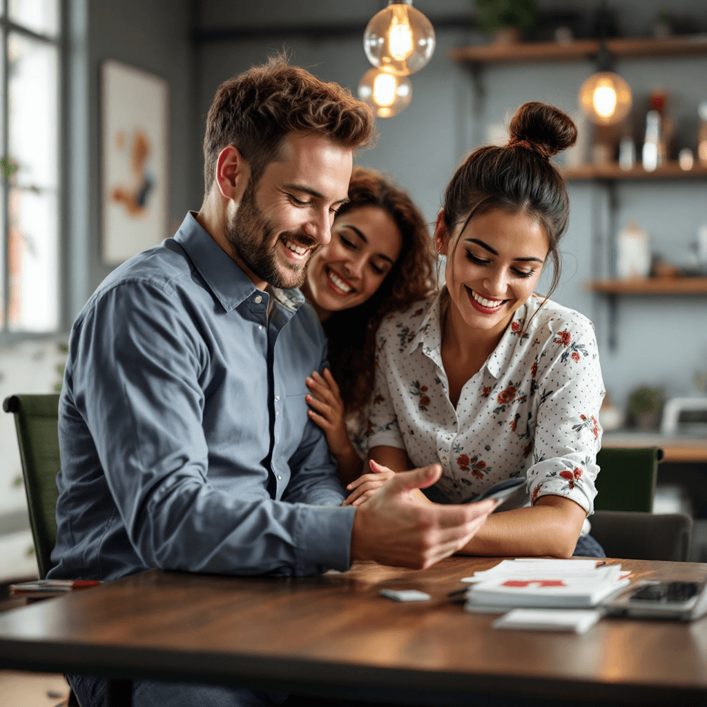 AI generated: Generate realistic image conveying a sense of teamwork for a tax preparation  business, using red an...