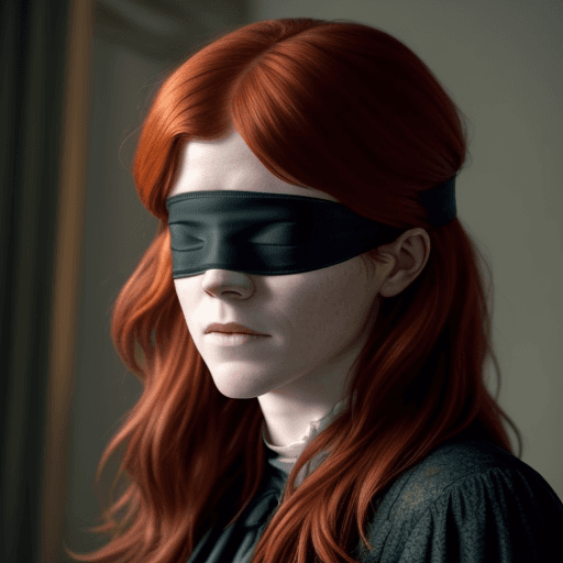AI generated: Rose Leslie wearing a blindfold.
