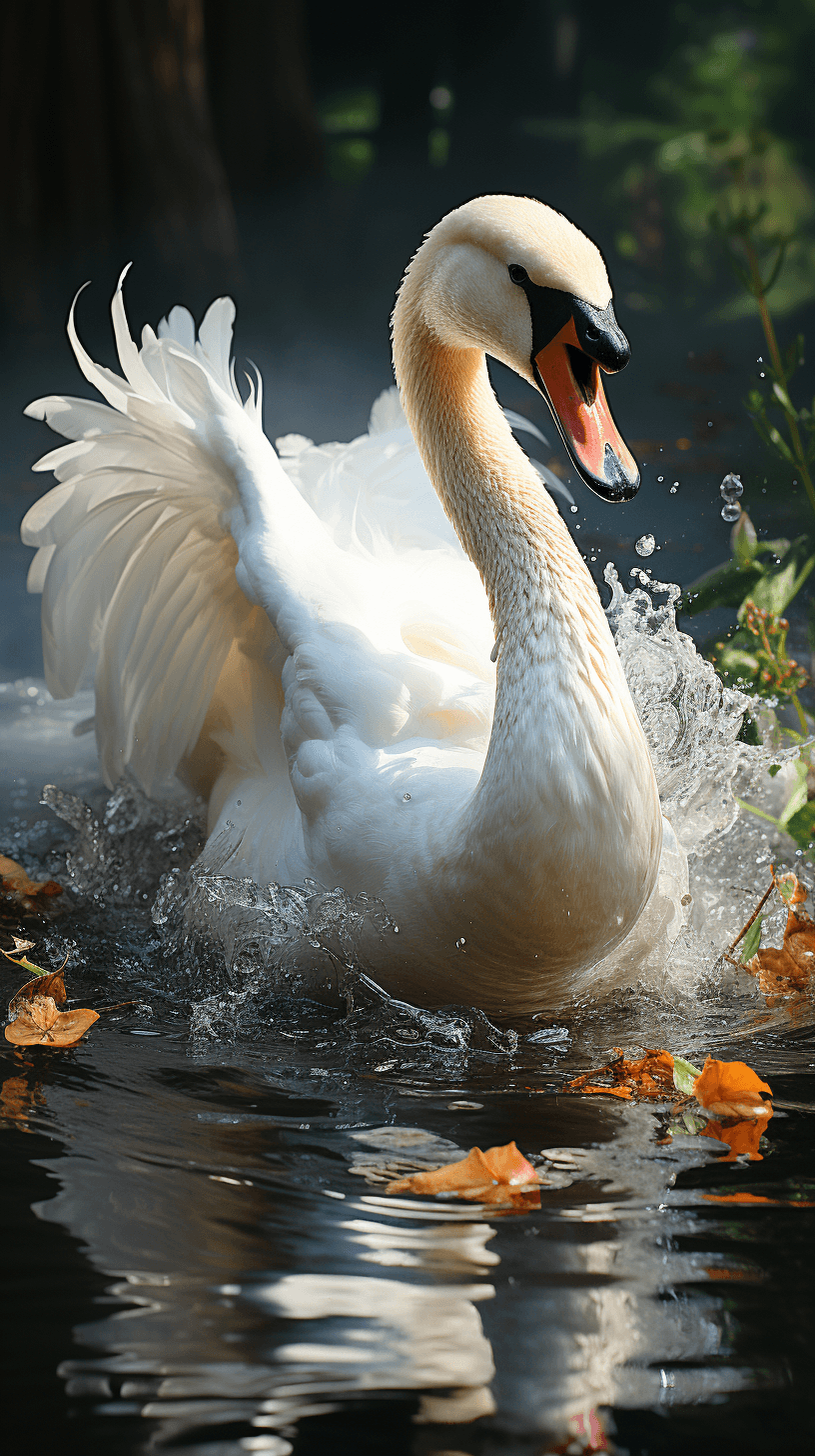AI generated: A graceful white colored swan, action shot, impressionist art, Adolf WÃ¶lfli, graceful glide, award,...